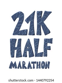 21K half marathon run text. Vector illustration.