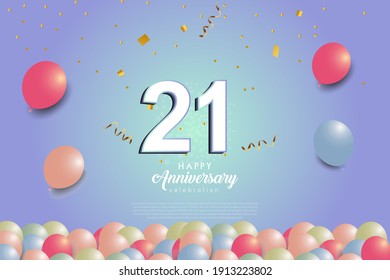 21nd anniversary background with 3D number and balloons illustration