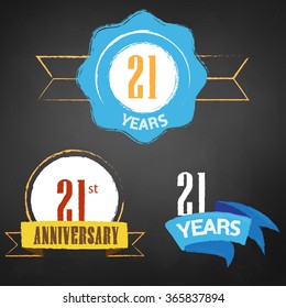 21st  Anniversary/ 21 years colorful chalk emblem vector with 3 different options