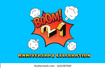 21st anniversary background comic theme with blue background and isometric numeric, editable vector eps 10 svg