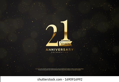 21st anniversary background with an illustration of golden numbers on a black background and a blur circle.