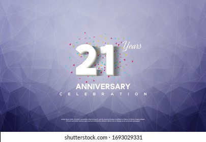 21st anniversary background with an illustration of white numbers on a background of broken glass.