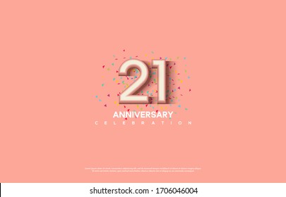 21st anniversary background with illustrations of white numbers and pink color on the edges of numbers.