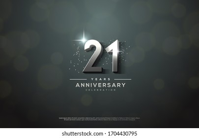 21st anniversary background number illustration with color effects and sparkling light behind.