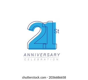 21st anniversary blue colored vector design for birthday celebration, isolated on white background