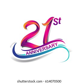 21st anniversary celebration logotype blue and red colored. twenty one years birthday logo on white background