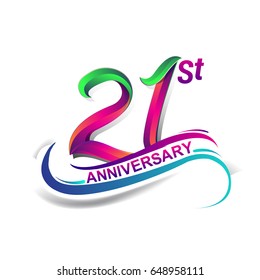 21st anniversary celebration logotype green and red colored. twenty one years birthday logo on white background.