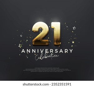 21st anniversary celebration, with shiny gold numbers on a black background.