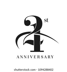 21st Anniversary Celebration simple monogram Design. pictogram vector icon, simple years birthday logo label, black and white stamp isolated