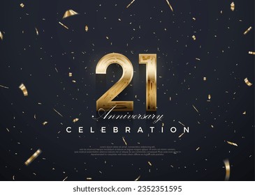 21st anniversary celebration, vector 3d design with luxury and shiny gold.