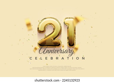 21st anniversary celebration, vector design with shiny gold balloons illustration.