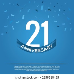 21st anniversary celebration vector design with white color numbers and  white color font on  blue color background abstract 