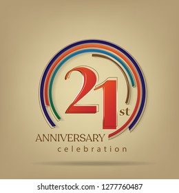 21st Anniversary colorful with brown background, for greeting cards