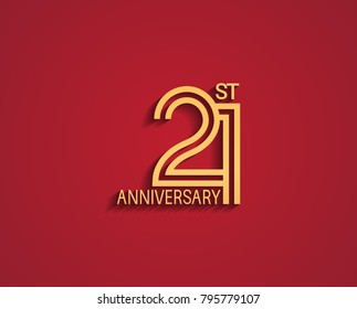 21st anniversary design logotype with line style golden color for celebration event isolated on red background