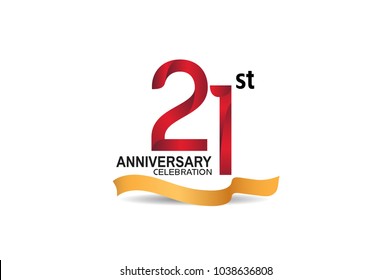 21st anniversary design logotype red color and golden ribbon for celebration isolated on white background