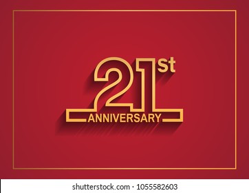 21st anniversary design with simple line style golden color isolated on red background for celebration event