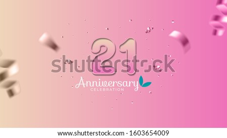 21st anniversary. Gradient pink and yellow Numbers with sparkling confetti. Modern elegant gradient background design vector EPS 10. For wedding party or company event decoration.