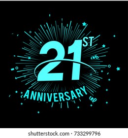 21st anniversary logo with firework background. glow in the dark design concept