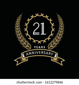 21st anniversary logo with gold and white frame and color. on black background