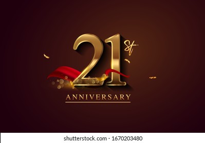 21st Anniversary Logo Red Ribbon Golden Stock Vector (Royalty Free ...