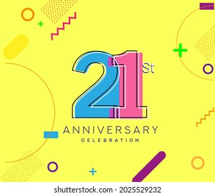 21st anniversary logo, vector design birthday celebration with colorful geometric background.