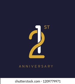 21st anniversary logo.overlapping number with simple monogram color. vector design for greeting card and invitation card.