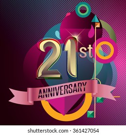 21st Anniversary, Party poster, banner and invitation - background geometric glowing element. Vector Illustration