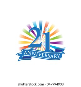 21st anniversary ribbon logo with colorful rays of light