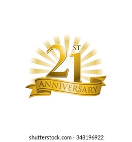 21st anniversary ribbon logo with golden rays of light