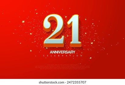 21st anniversary vector background design. With charming classic numbers in white on a red background.