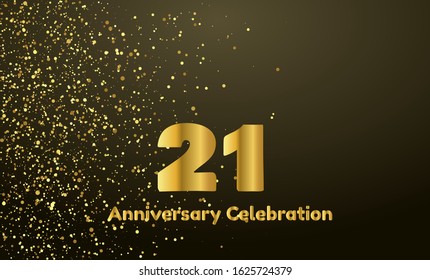 21st Anniversary vector party background with gold glitter and gold font, editable illustration eps 10