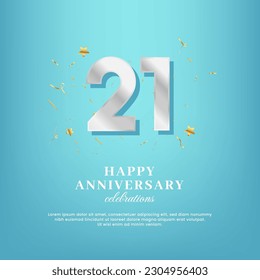 21st anniversary vector template with a white number and confetti spread on a gradient background