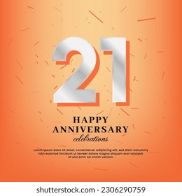 21st anniversary vector template with a white number and confetti spread on an orange background