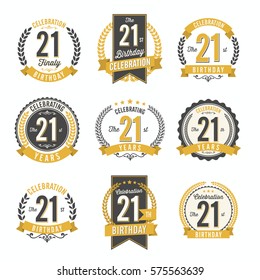 21st Birthday Celebration. Set of Birthday Badges.