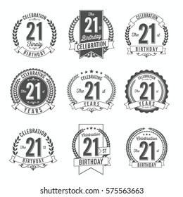 21st Birthday Celebration. Set of Birthday Badges.