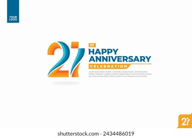 21st happy anniversary celebration with orange and turquoise gradations on white background.