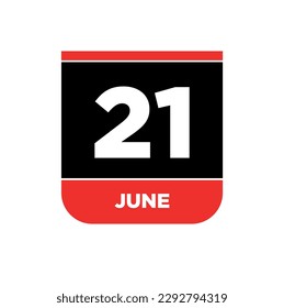 21st June Calendar date vector icon. 21 June lettering.