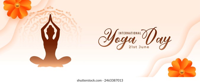 21st june international yoga day event poster with floral decor vector 