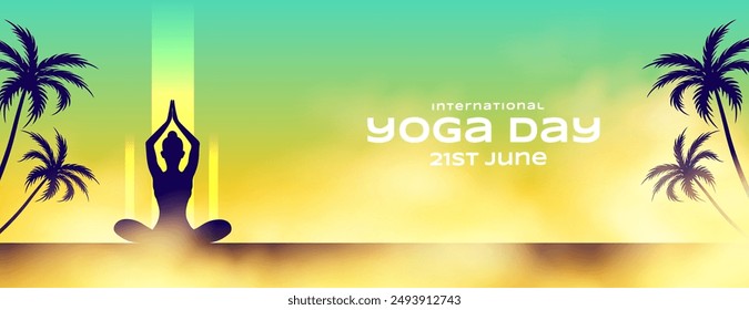 21st june international yoga day morning banner for peace and calm vector