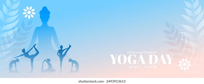 21st june international yoga day event poster with leaves vector