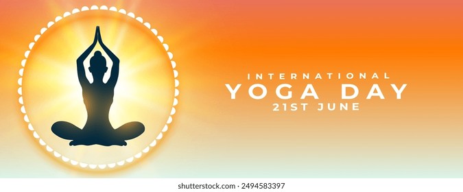 21st june international yoga day morning banner woman in posture vector