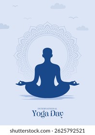 21st june international yoga day greeting template. meditating practicing background