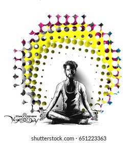 21st june international yoga day, Hand Drawn Sketch Vector illustration.