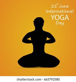 21st june international yoga day with the silhouette of a young man vector illustration.