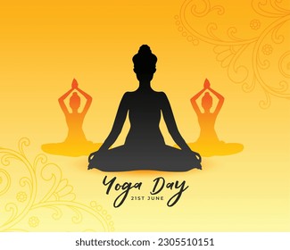 21st june world yoga day background for fitness and relaxation vector