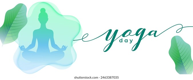 21st june world yoga day poster with green leaves vector 