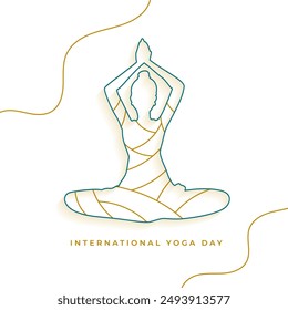 21st june world yoga day, woman doing yoga body posture in line art vector