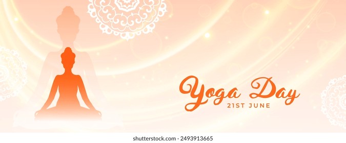 21st june world yoga day banner woman doing yoga asana vector