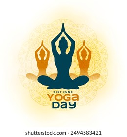 21st june yoga day mandala poster, woman in different body posture vector