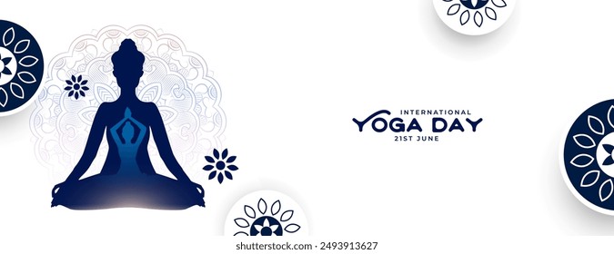 21st june yoga day white banner for social media post vector